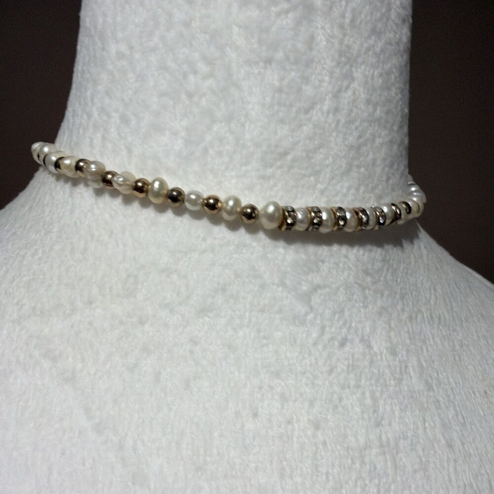 Ettika Mixed Up Freshwater Pearl Beaded Choker Necklace Gold Tone Adjustable 15" - Picture 6 of 8